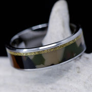 SALE RING - Tungsten, Camo & Brass Bullet Casing - Size 13