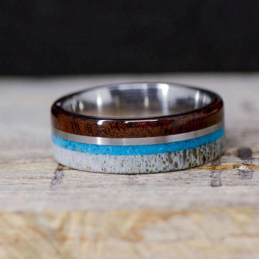 Walnut, Metal, Turquoise, Antler