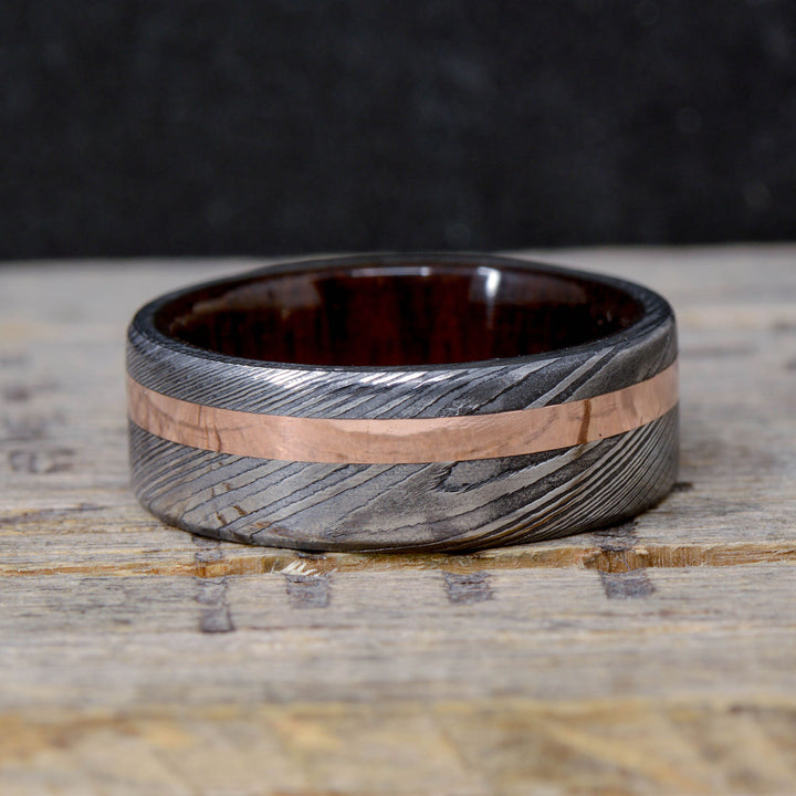 Polished Damascus Steel, Rose Gold, & Walnut Wood