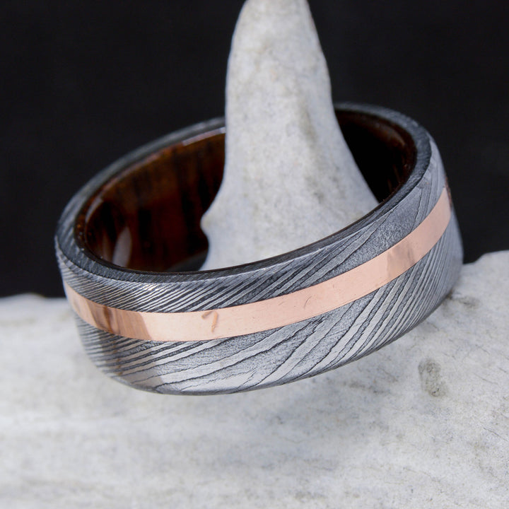 Polished Damascus Steel, Rose Gold, & Walnut Wood