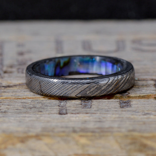 Polished Damascus Steel with Abalone Shell Sleeve