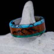 Green Malachite, Rosewood, and Turquoise with Engraved Mountains