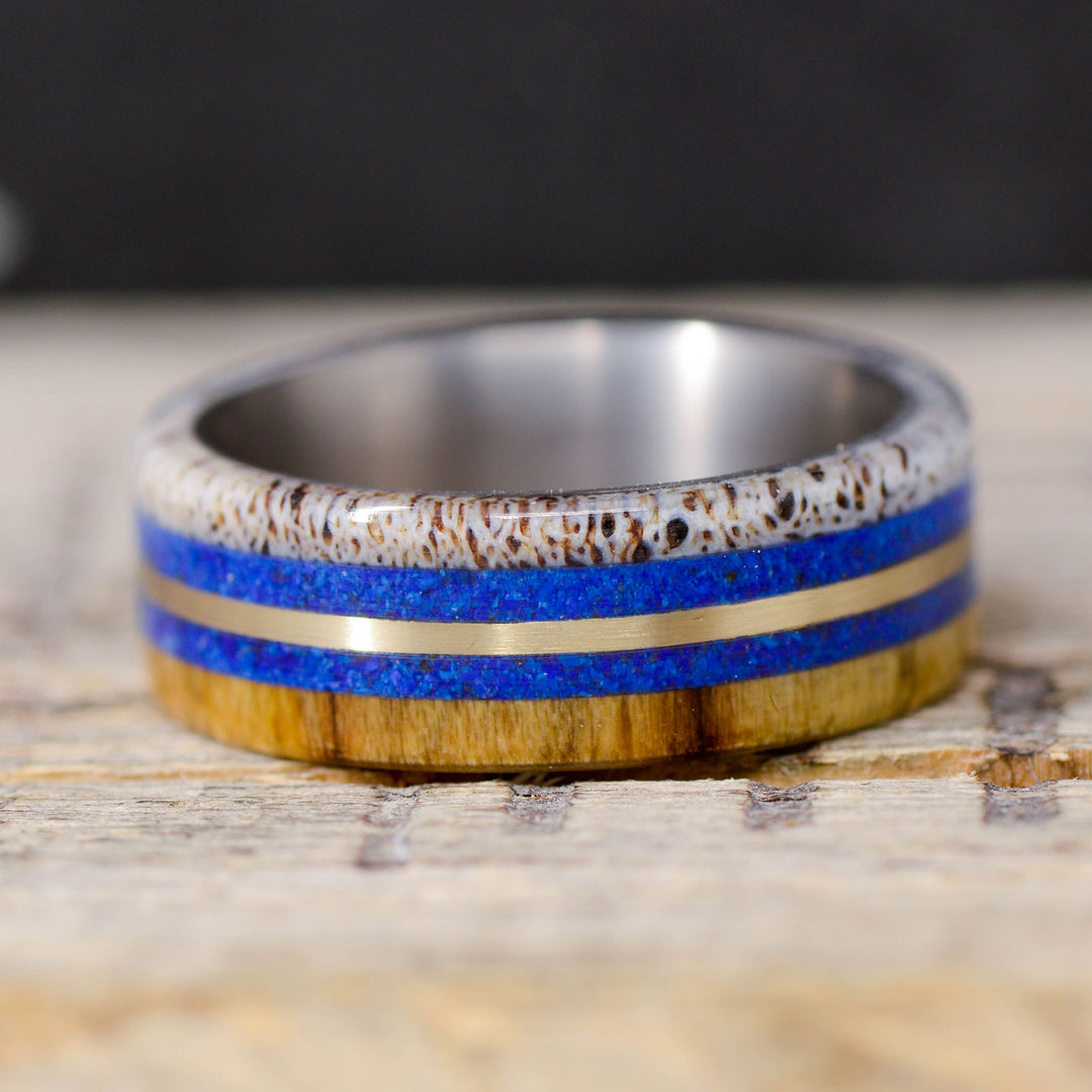 Spalted Maple, Elk Antler, Lapis Lazuli, Yellow Gold