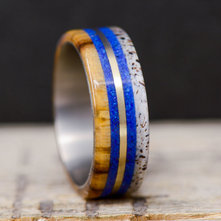 Spalted Maple, Elk Antler, Lapis Lazuli, Yellow Gold