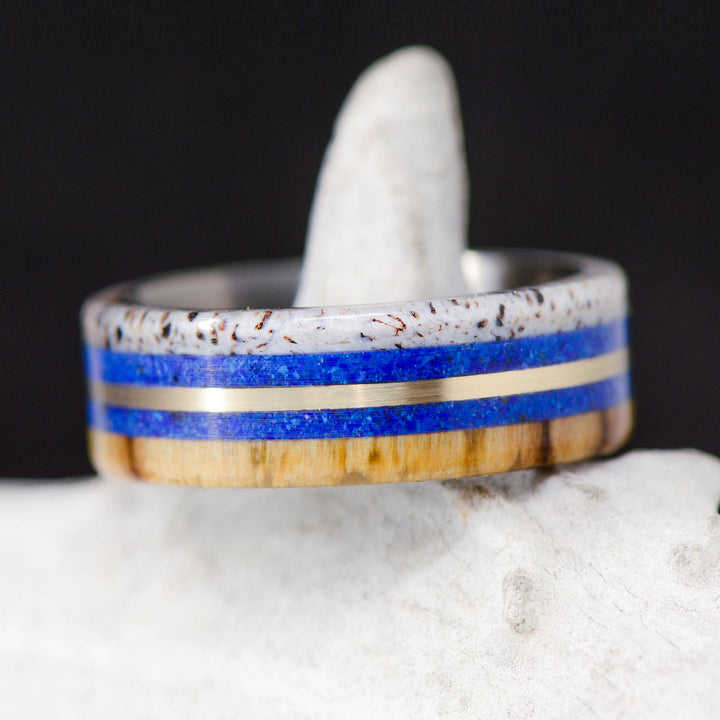 Spalted Maple, Elk Antler, Lapis Lazuli, Yellow Gold