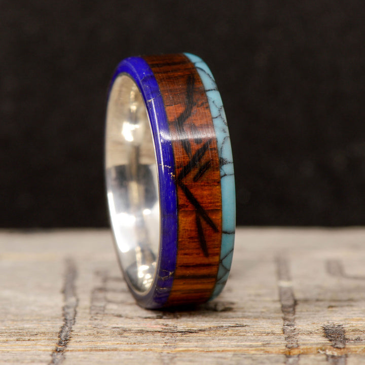 Lapis Lazuli, Turquoise, Rosewood with "Engraved Mountains"