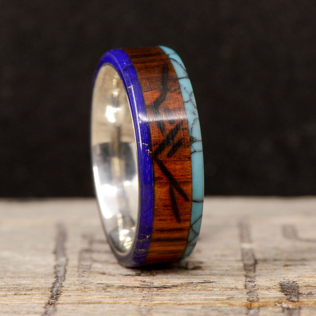Lapis Lazuli, Turquoise, Rosewood with Engraved Mountains