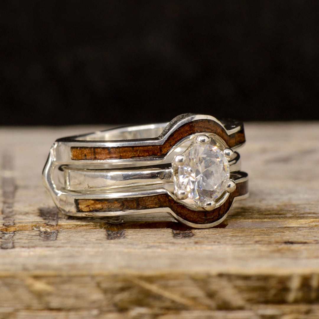 Diamond Solitaire With Koa Wood Ring Guard