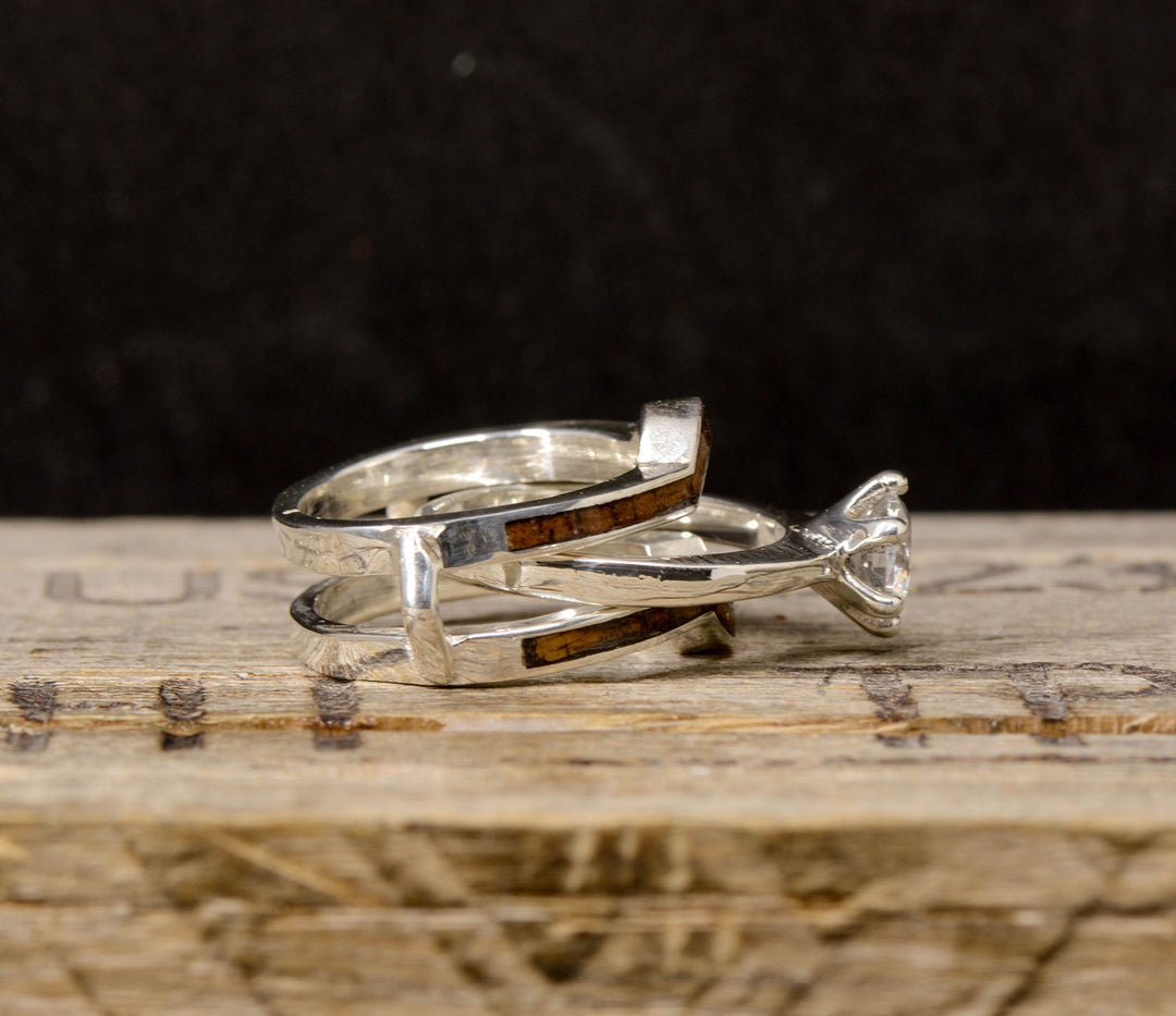 Diamond Solitaire With Koa Wood Ring Guard