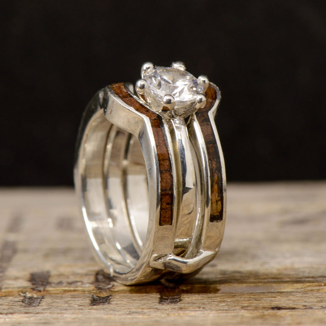 Diamond Solitaire With Koa Wood Ring Guard