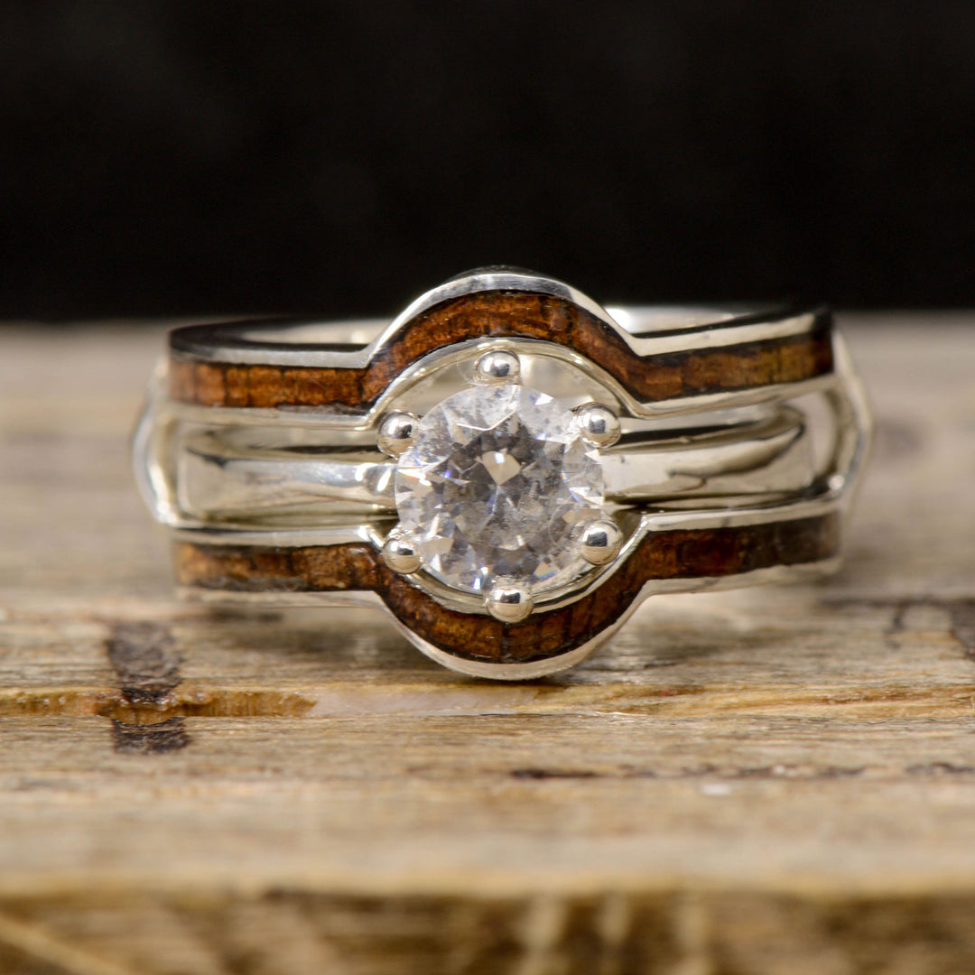 Diamond Solitaire With Koa Wood Ring Guard