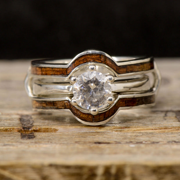 Moissanite Solitaire With Koa Wood Ring Guard