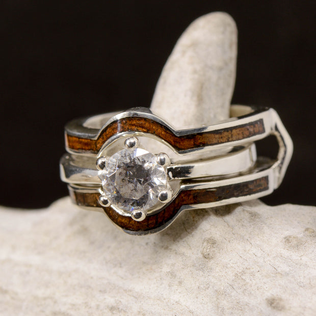 Moissanite Solitaire With Koa Wood Ring Guard