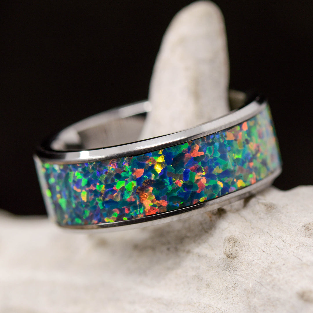 Full Piece German Black Opal in Tungsten or Ceramic Channel