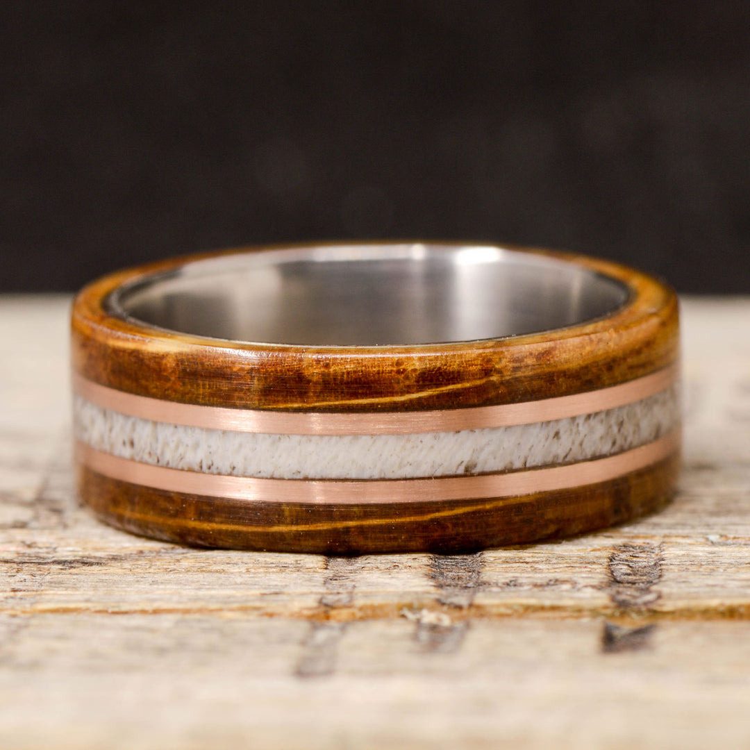 Whiskey Barrel Wood, Elk Antler, and Rose Gold Inlays