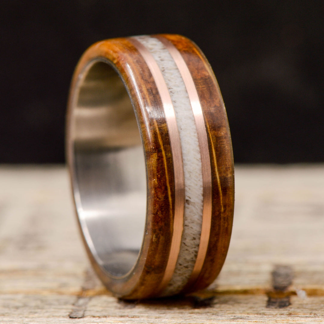 Whiskey Barrel Wood, Elk Antler, and Rose Gold Inlays