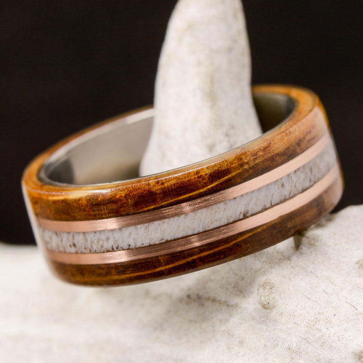 Whiskey Barrel Wood, Elk Antler, and Rose Gold Inlays