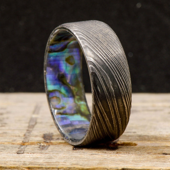 Dark Damascus Steel, Abalone Shell Inlay