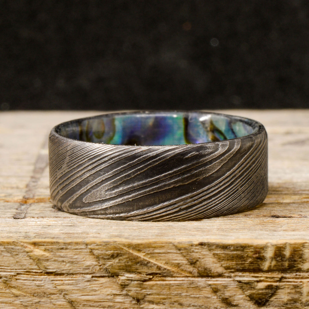 Dark Damascus Steel, Abalone Shell Inlay