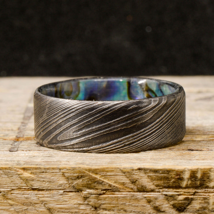 Dark Damascus Steel, Abalone Shell Inlay