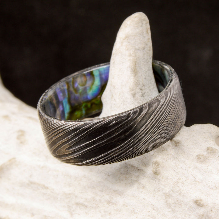 Dark Damascus Steel, Abalone Shell Inlay