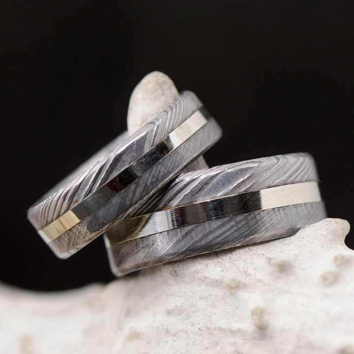 Polished Damascus Steel, Silver Inlay