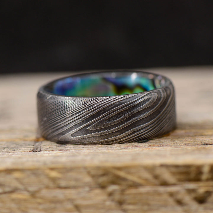 Dark Damascus Steel, Abalone Shell Inlay