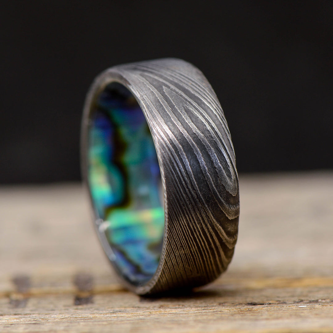 Dark Damascus Steel, Abalone Shell Inlay