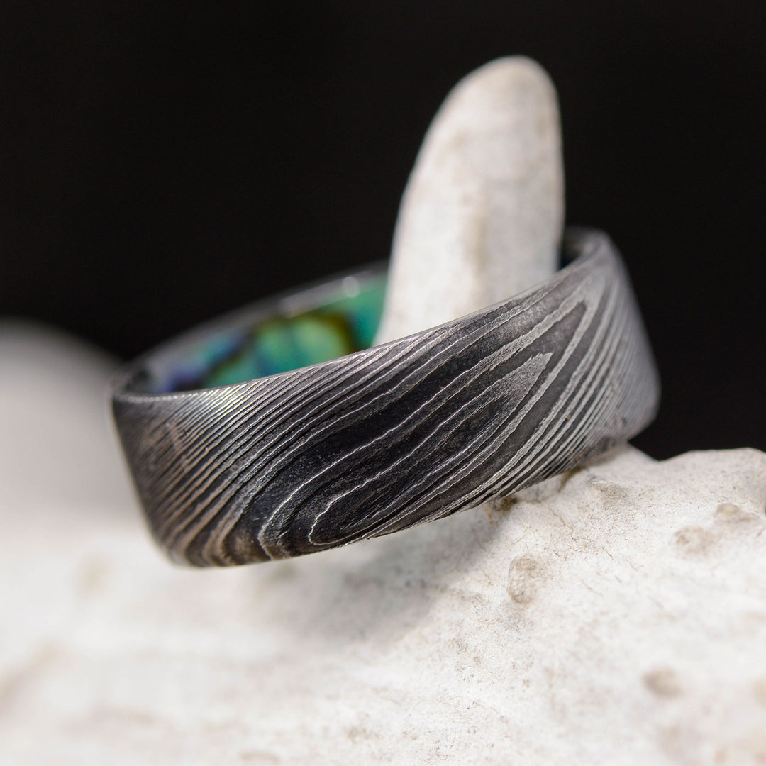 Dark Damascus Steel, Abalone Shell Inlay