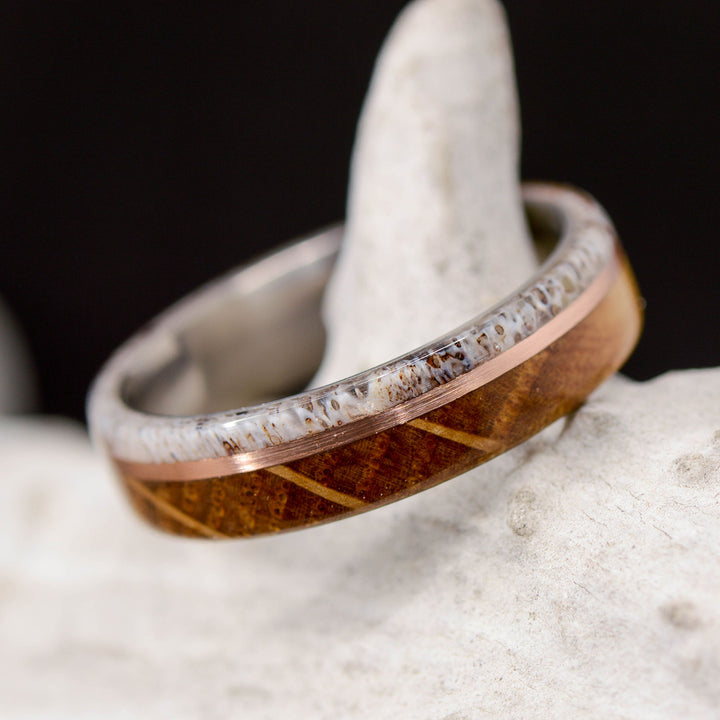 Elk Antler, Rose Gold, Whiskey Barrel Wood