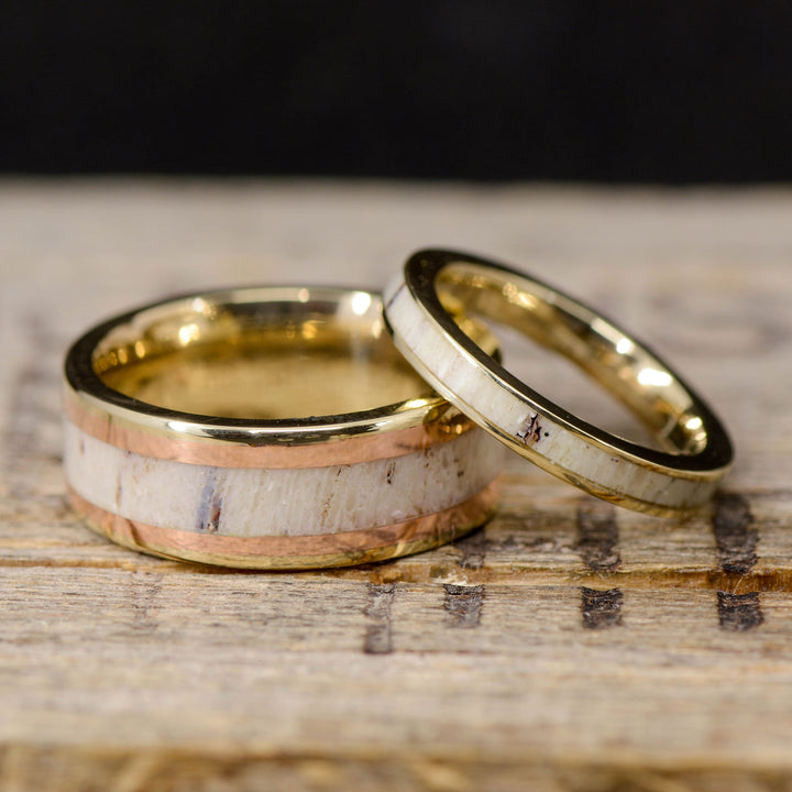 Antler Channel Rings with Rose Gold Pinstripes