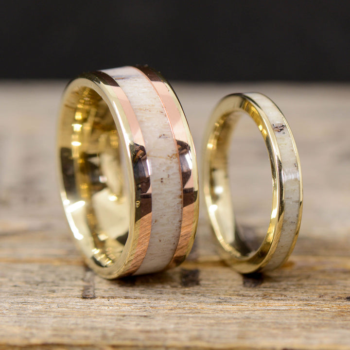 Antler Channel Rings with Rose Gold Pinstripes