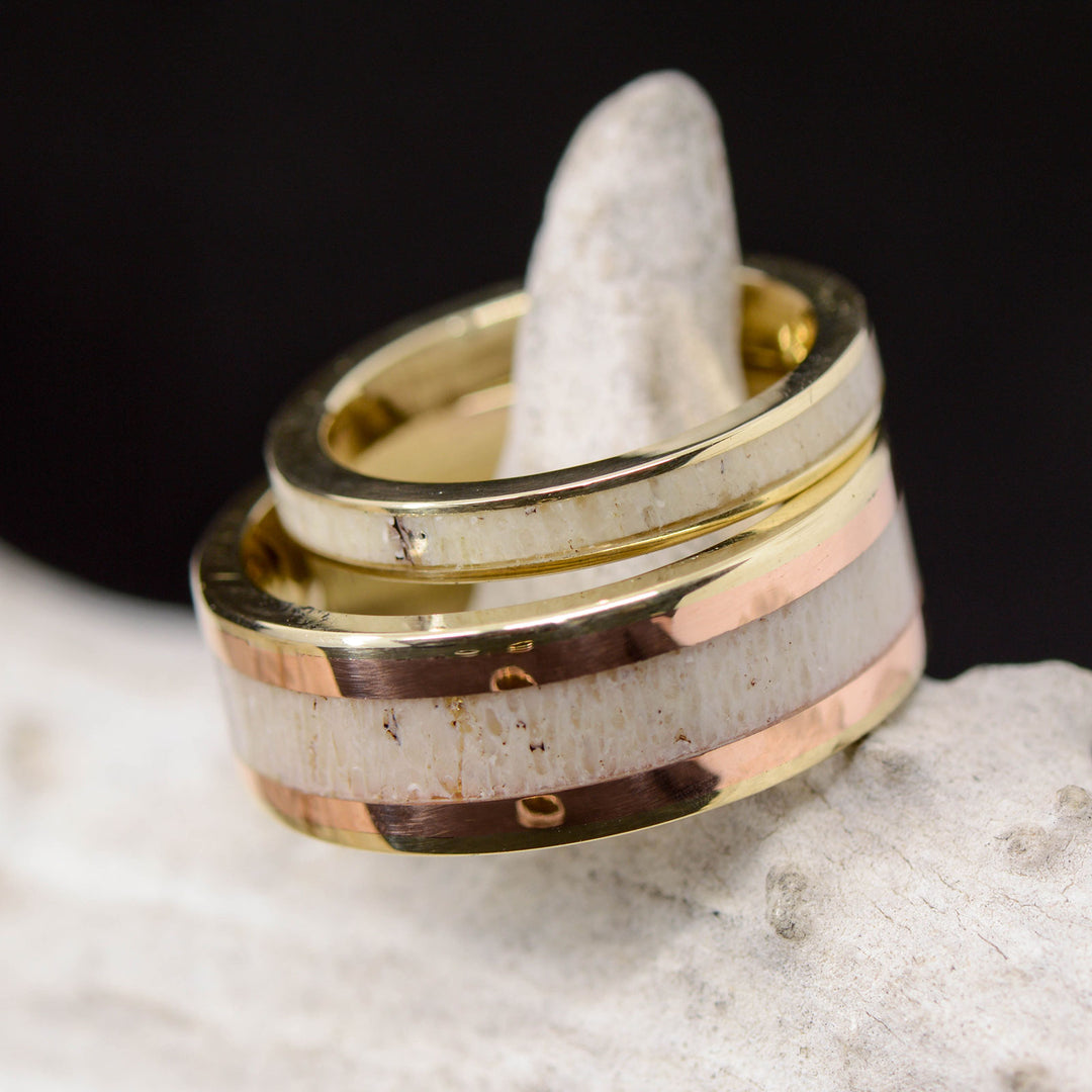 Antler Channel Rings with Rose Gold Pinstripes