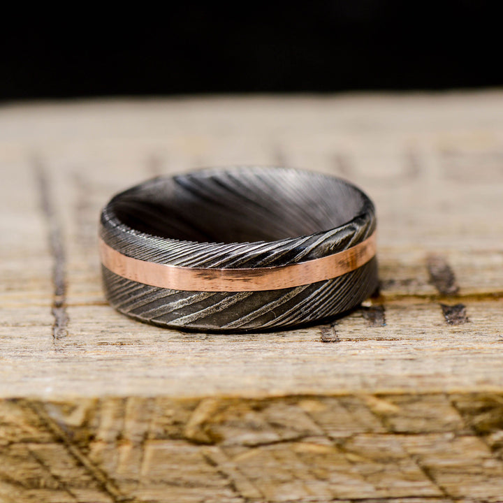 Dark Damascus Steel & Offset Rose Gold