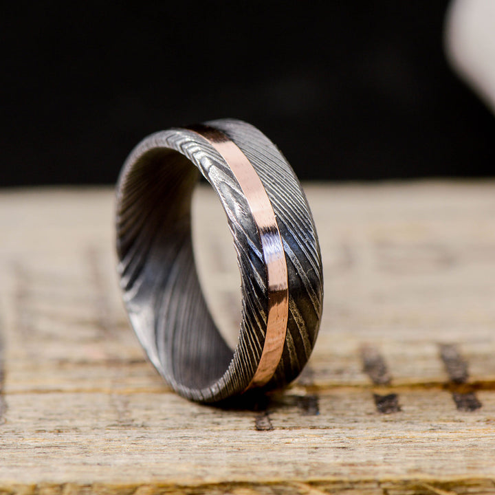 Dark Damascus Steel & Offset Rose Gold