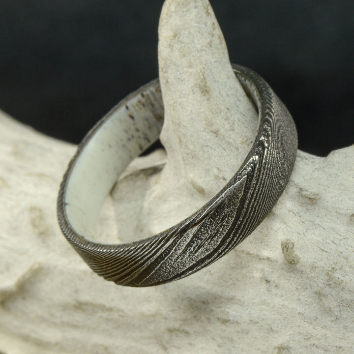 Dark Damascus Steel, Elk Antler Inlay