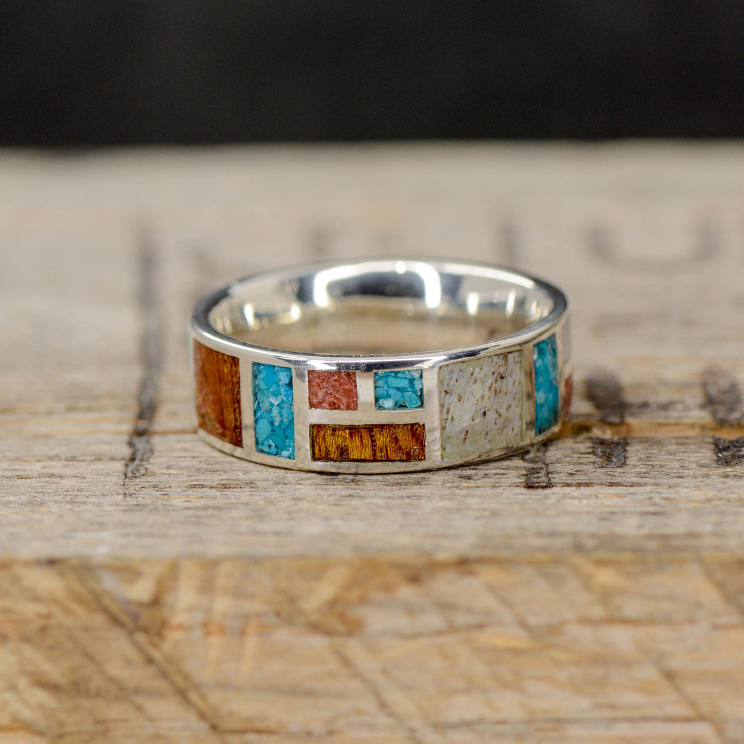 Ironwood, Antler, Red Coral, & Turquoise  in Geometric Design