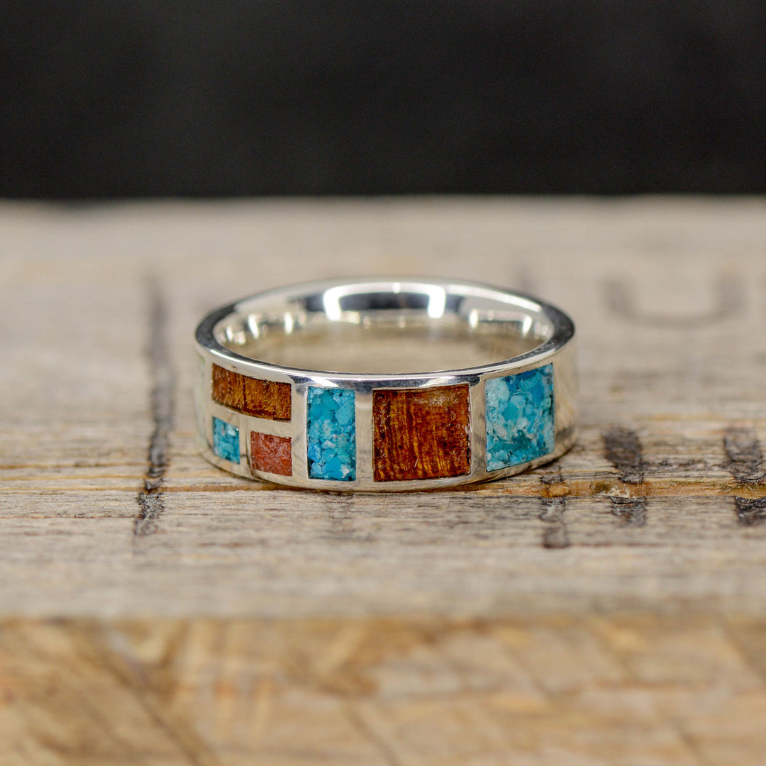 Ironwood, Antler, Red Coral, & Turquoise  in Geometric Design