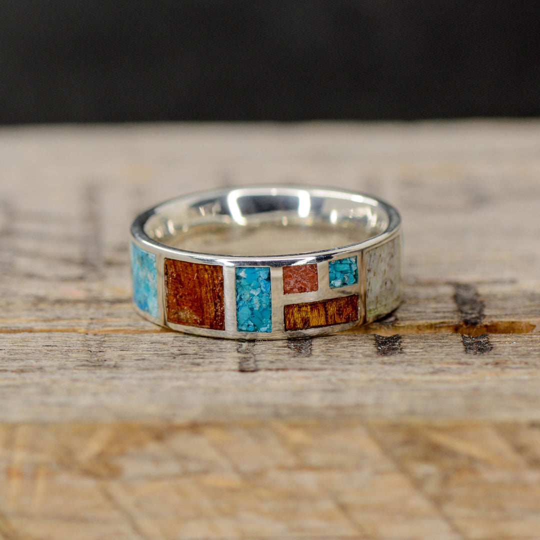 Ironwood, Antler, Red Coral, & Turquoise  in Geometric Design