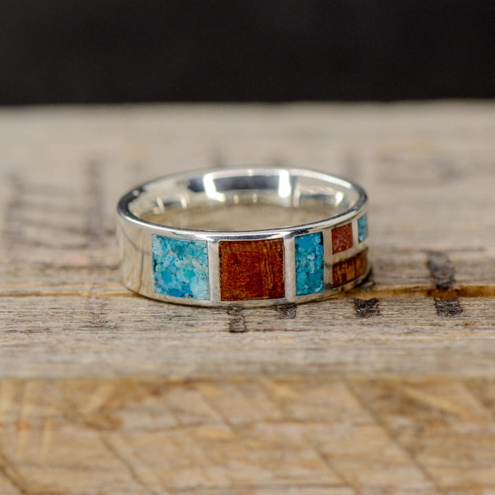 Ironwood, Antler, Red Coral, & Turquoise  in Geometric Design