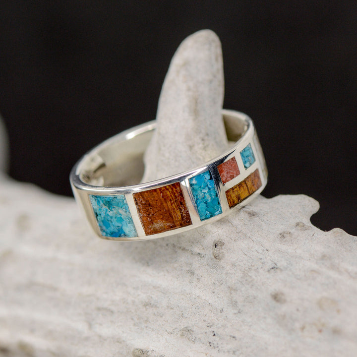 Ironwood, Antler, Red Coral, & Turquoise  in Geometric Design