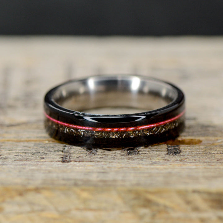 Blackwood, Red Guitar String, and Crushed Meteorite Inlays