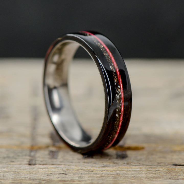 Blackwood, Red Guitar String, and Crushed Meteorite Inlays