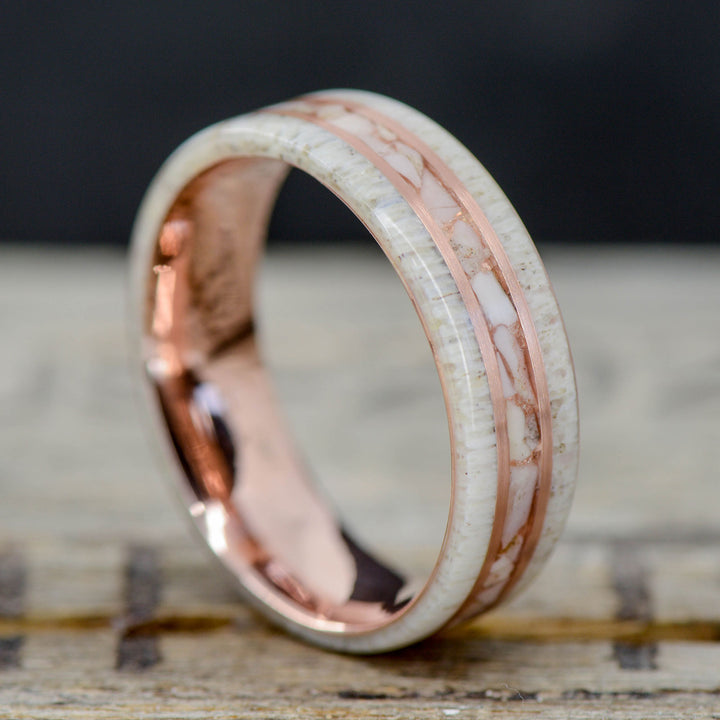 Elk Antler, Crushed Elk Ivory, & Rose Gold Pinstripes