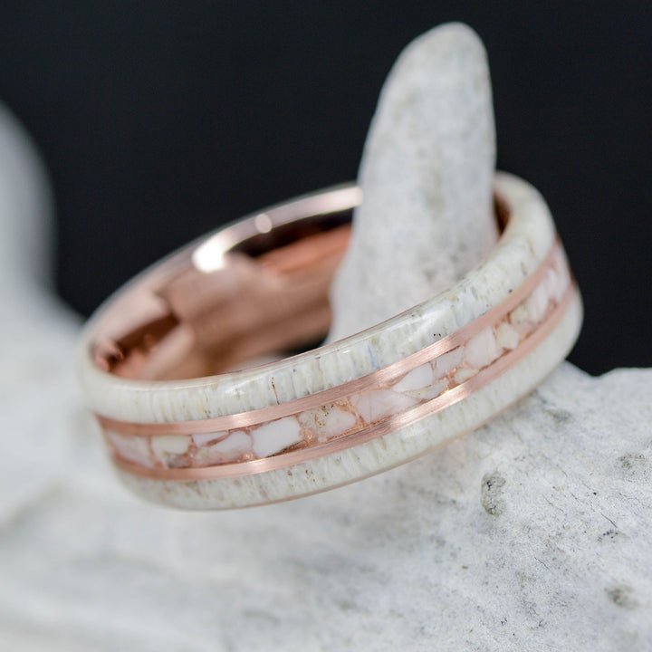 Elk Antler, Crushed Elk Ivory, & Rose Gold Pinstripes