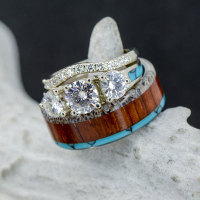 Turquoise, Rosewood, Turquoise, & Diamond Engagement Ring
