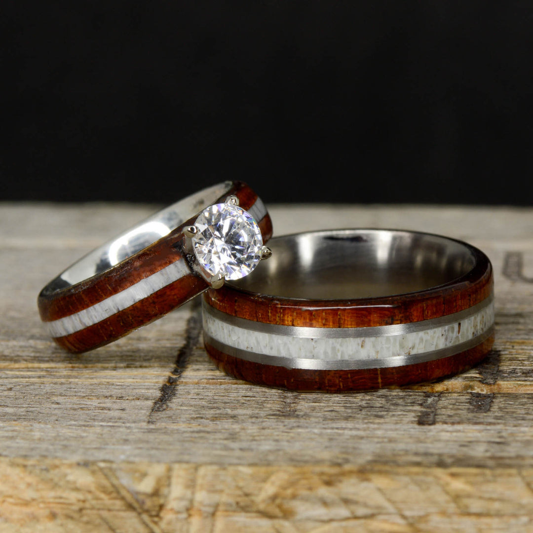 Koa Wood, Antler, Diamond Setting