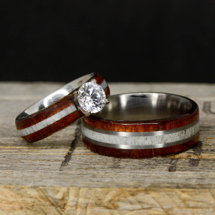 Koa Wood, Antler, Diamond Setting