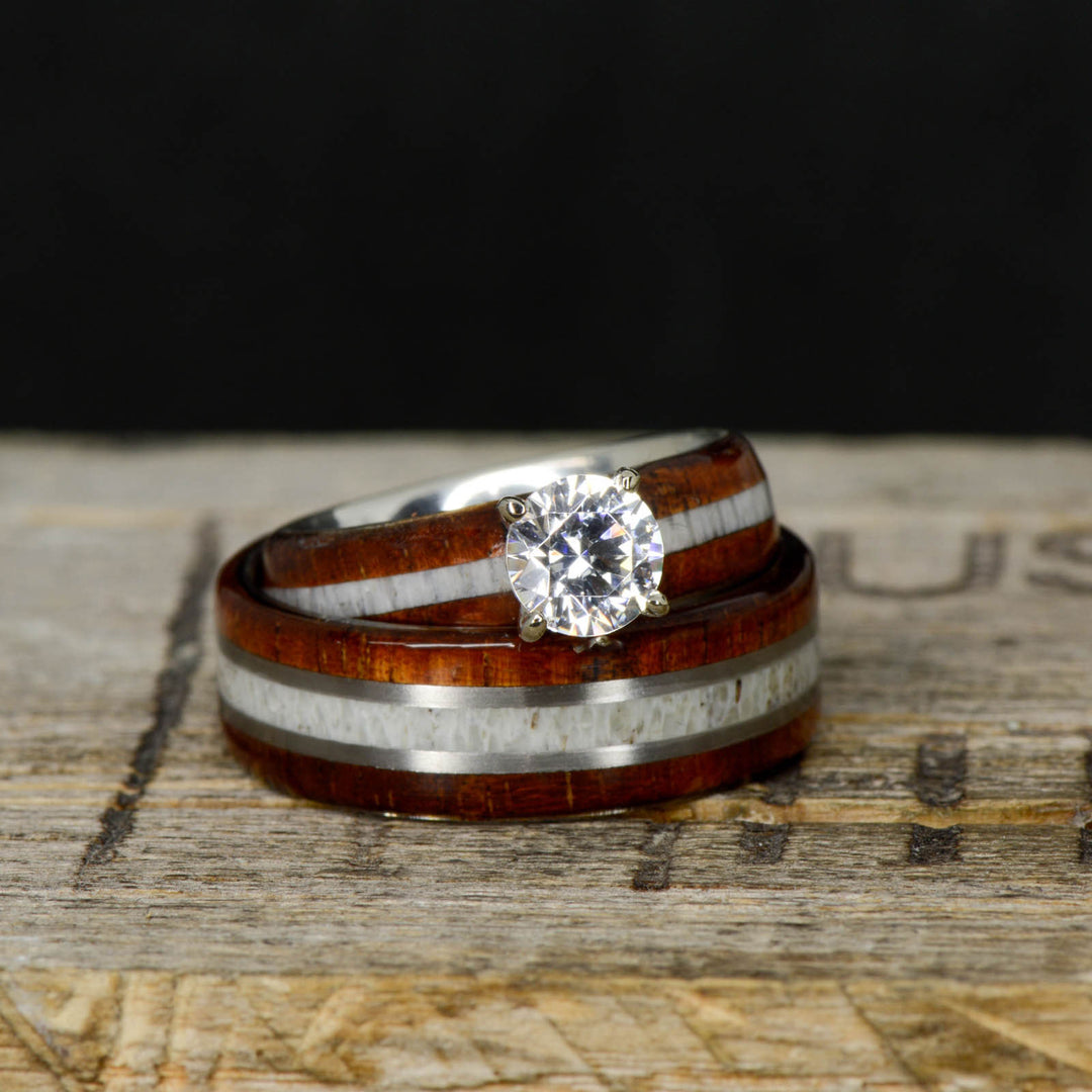 Koa Wood, Antler, Diamond Setting