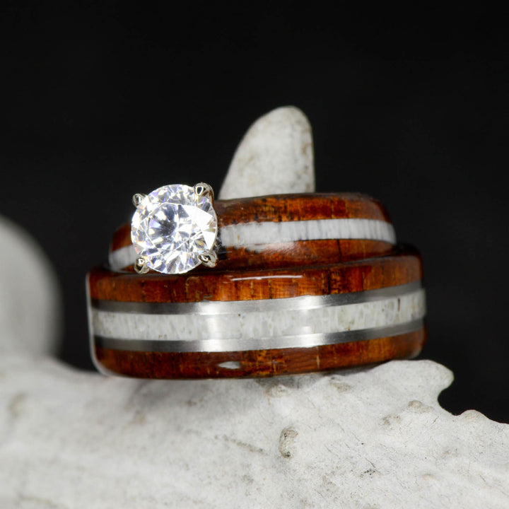 Koa Wood, Antler, Diamond Setting